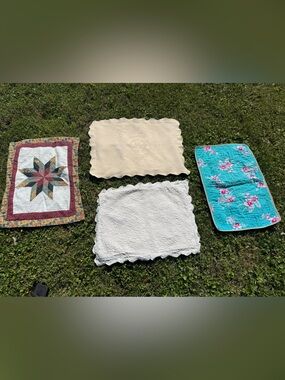Lot of 4.    3 vintage standard pillow shams and floral print little runner.